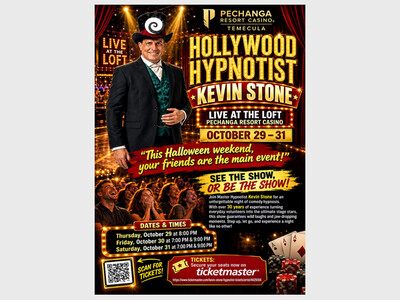 Hypnotist Kevin Stone October 29-31 @ Pechanga Casino